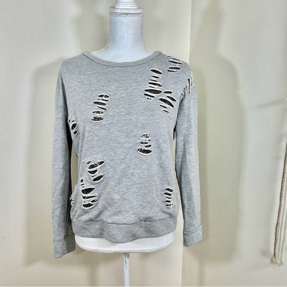 GENERATION LOVE Tyrion Ripped Chainmail Sweatshirt in Gray sz M - Picture 3 of 6